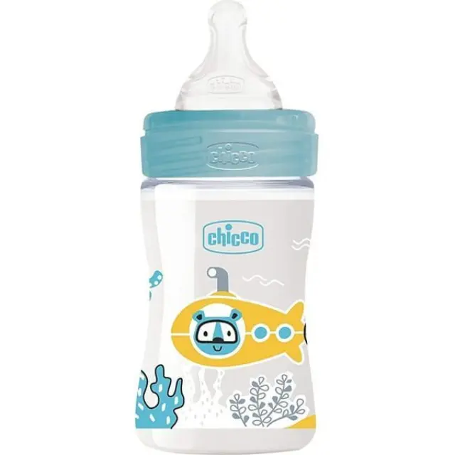 Chicco Well Being Πλαστικό Μπιμπερό με Θηλή Σιλικόνης 0m+ 150ml (20611-30) - Σιελ