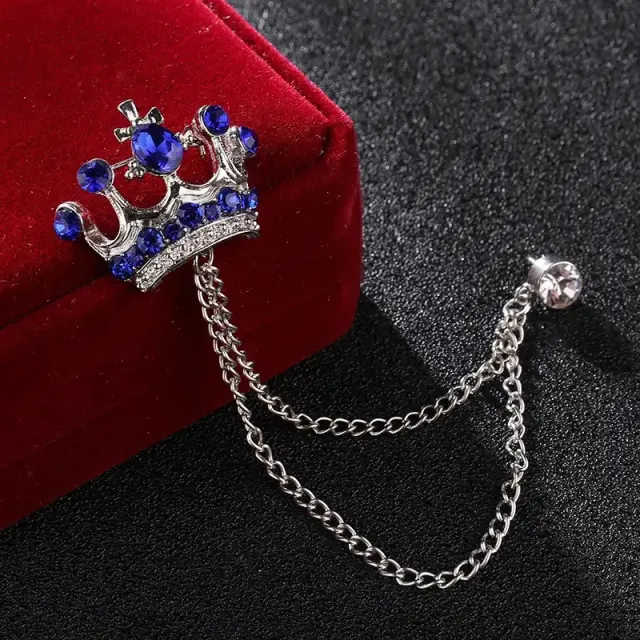 Ασημί Καρφίτσα Πέτου Crown με Μπλε Κρύσταλλο