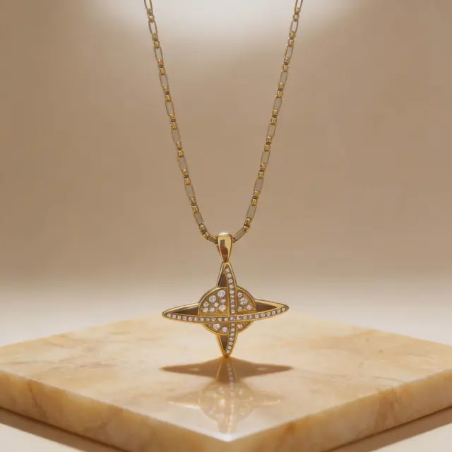 Handmade Planet Necklace with Rhinestones