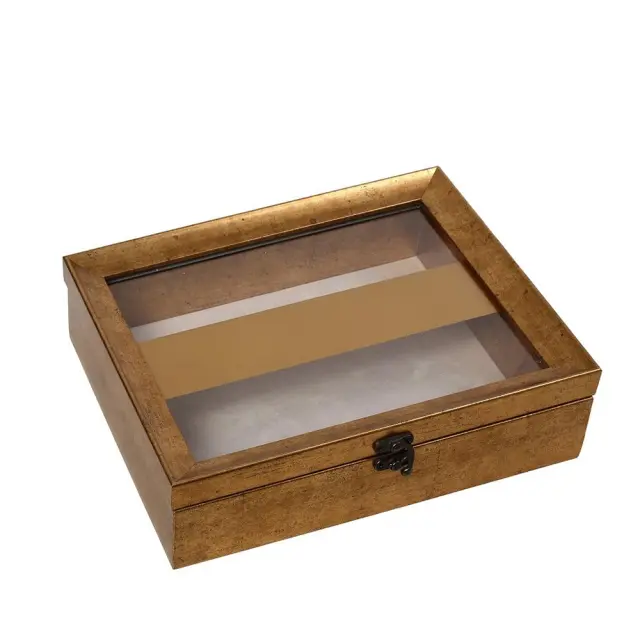 Κουτί polyresin με γυάλινο καπάκι κ χρυσή ρίγα 30x26x6cm Espiel MAF220