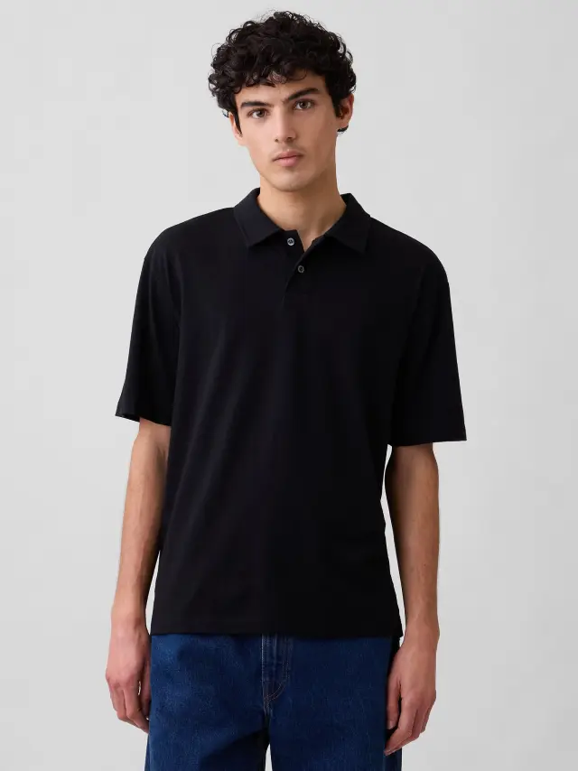 Ανδρική Μπλούζα Polo Everyday Soft Χαλαρής Γραμμής Black