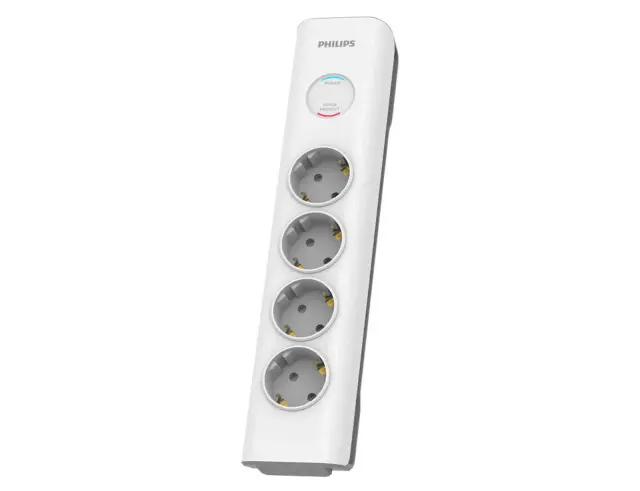Πολύπριζο Ασφαλείας Philips SPN7040WA/GRS - 4x Schuko - Με Διακόπτη On/Off - Προστασία Υπέρτασης - Καλώδιο 2m - ΛευκόSPN7040WA/GRS