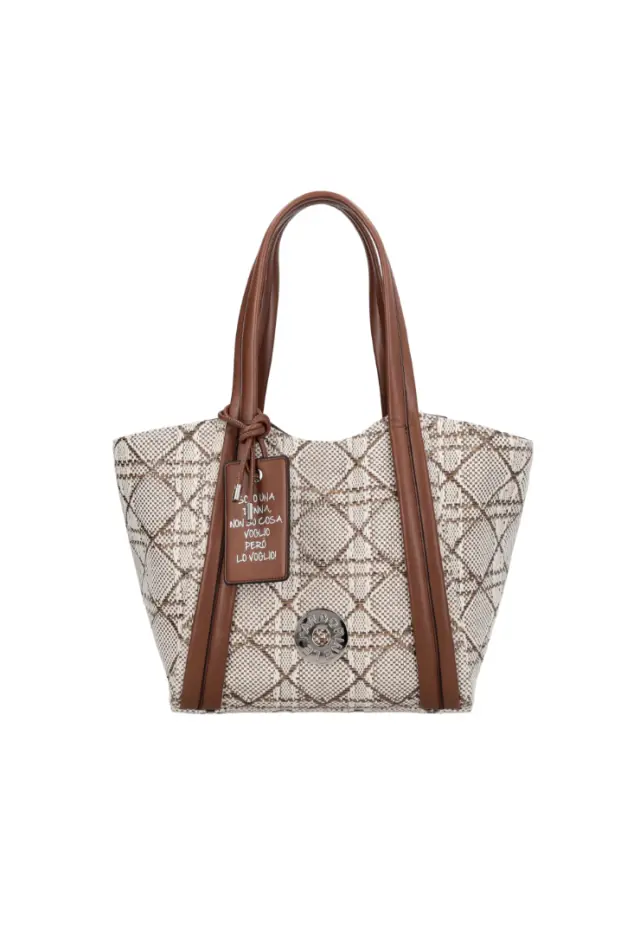 LE PANDORINE - Vicky Texture Shopping Bag with Brown Decorative Tag