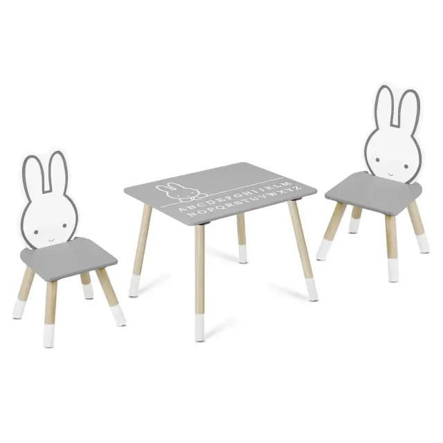 Ricokids Ξύλινο Σετ Παιδικό Τραπέζι με Δύο Καρέκλες, Κουνελάκι Grey