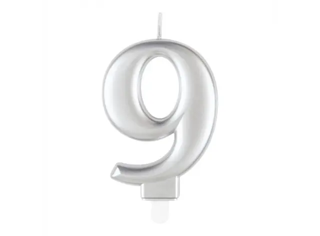 Κερί 9 Μεταλλικό Ασημί / 8 εκ.