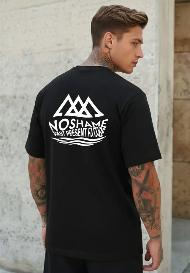 T-shirt Noshame® Oversized Μαύρο με τύπωμα - 142660 - XXL