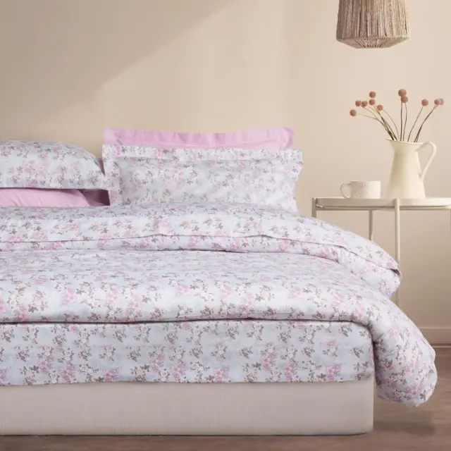 Σετ Σεντόνια 260x280 King Executive Das Home 1724 Grey-Pink Χωρίς Λάστιχο100% Βαμβακοσατέν