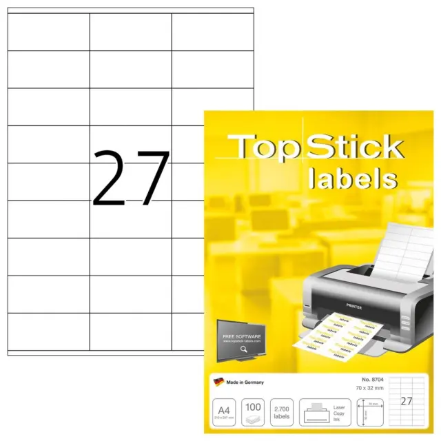 Αυτοκόλλητες Ετικέτες Topstick 70x32mm 27 ετικέτες/φύλλο 100 φύλλα 8704