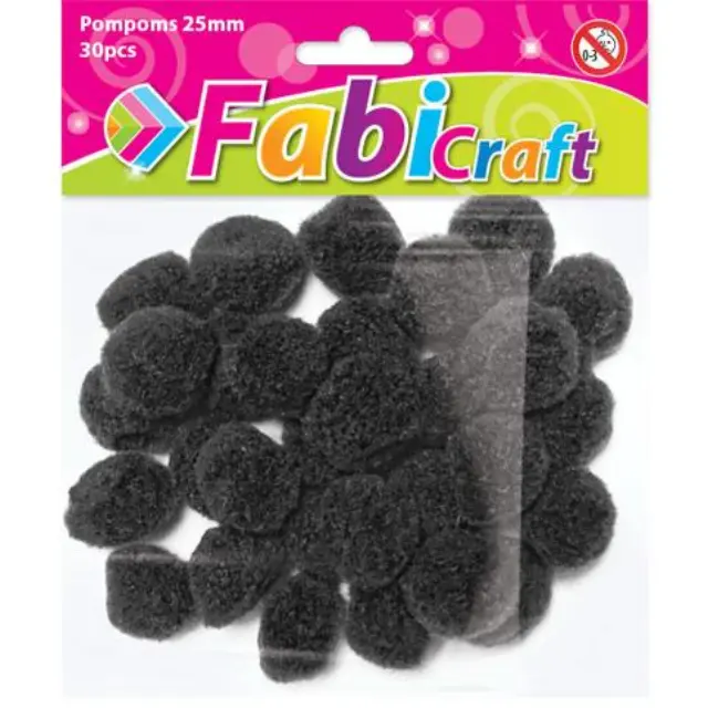 Pompoms Fabi 2.5cm 30τεμ Μαυρο