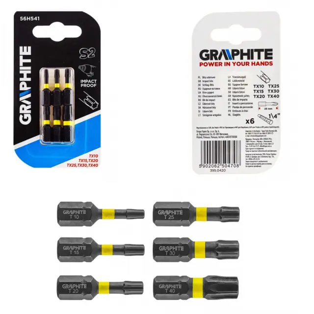 Σετ Κρουστικές Μύτες Torx GRAPHITE 6 Τεμαχίων (TX10 - TX40) – Υψηλής Αντοχής για Δράπανα & Παλμικά Κατσαβίδια