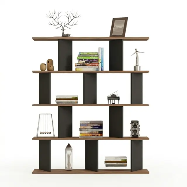 Βιβλιοθήκη Ratu pakoworld ανθρακί με oak 120x24,6x141εκ 3