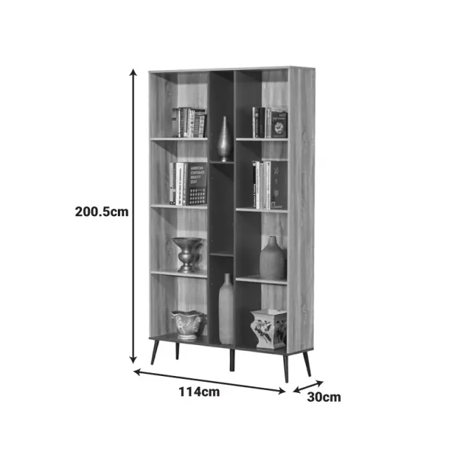 Βιβλιοθήκη Zezan pakoworld σε sonoma-ανθρακί απόχρωση 114x30x200.5εκ 2