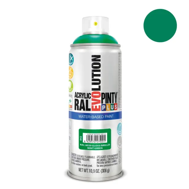 Pinty Plus Evolution Water-Based Gloss Σπρέι βαφής ακρυλικό με βάση το νερό 400ml Mint Green / RAL 6029