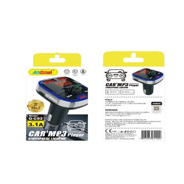 Andowl Πομπός αυτοκινήτου φορτιστής MP3 Player Q-C82 – Car MP3 Player Atmosphere lighting 075492