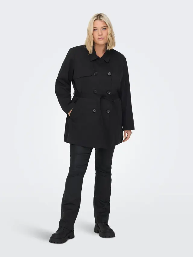 Καπαρντίνα με ζώνη plus size - Χακί - S 3