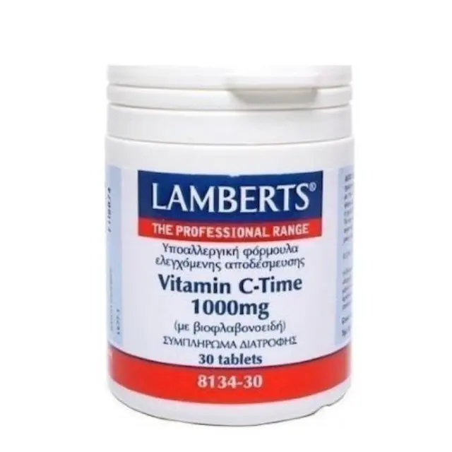 LAMBERTS Vitamin C Time Release 1000mg Συμπλήρωμα Διατροφής Βιταμίνη C για Τόνωση του Οργανισμού & Ενίσχυση του Ανοσοποιητικού Συστήματος, 30tabs