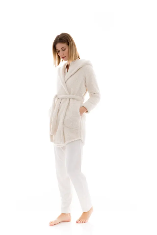 W1478 - White - ROBE HOOD FLEECE FLUFFY 3