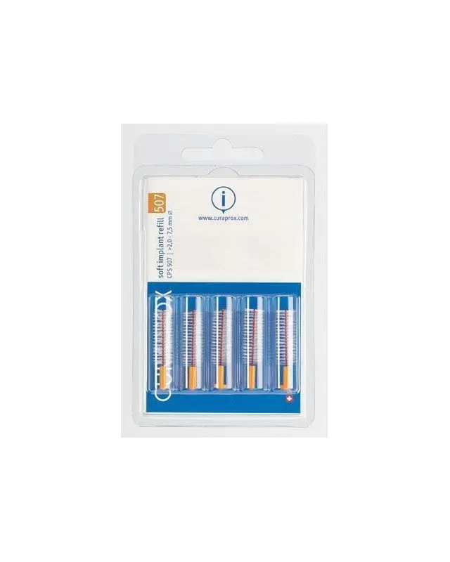 Curaprox Soft Implant Refill 507 Ανταλλακτικά για Μεσοδόντια Βουρτσάκια 2mm Πορτοκαλί 5τμχ