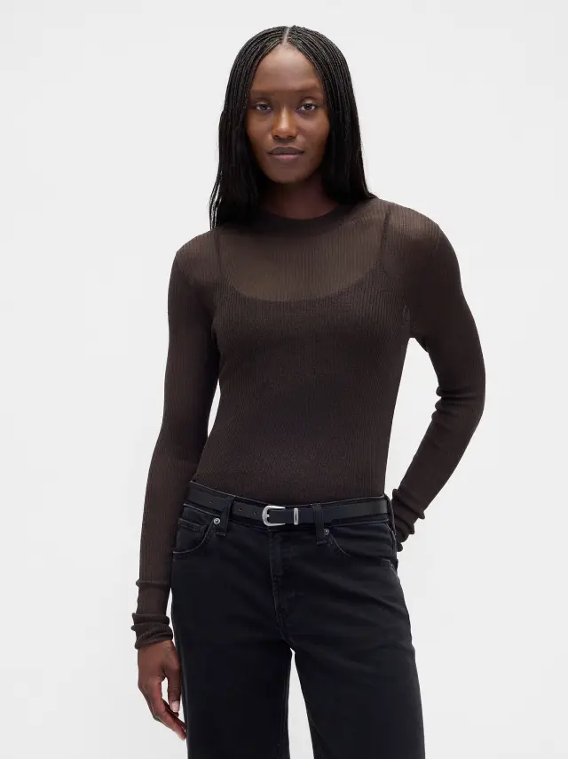 High-Neck Sheer Πουλόβερ Terra brown