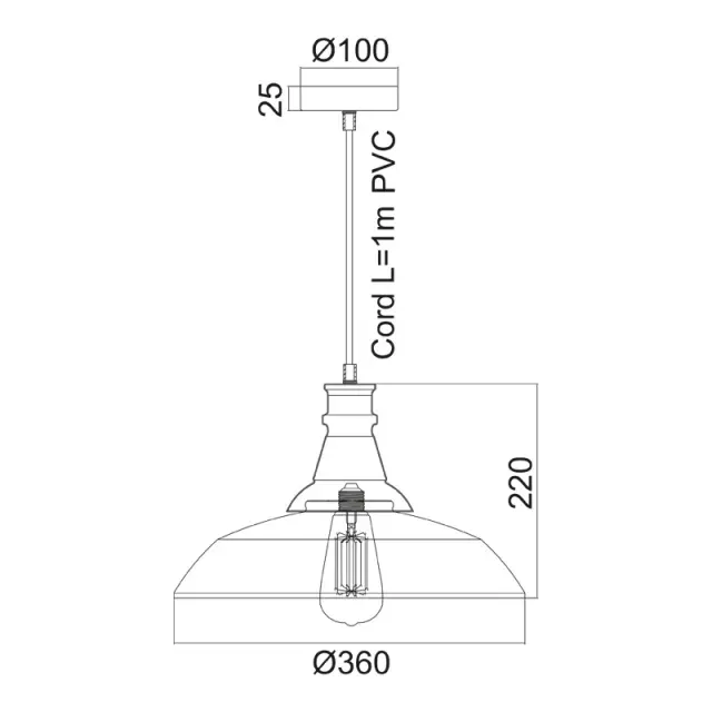 ΚΑΜΠΑΝΑ ΜΕΤΑΛΛΙΚΗ ΜΑΥΡΗ Φ36CM 1ΧE27 MINORE / KS1290P36T1BK 2