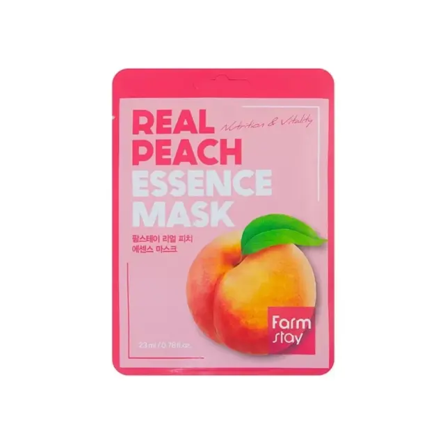 FarmStay Real Peach Sheet Essence Mask, Υφασμάτινη Μάσκα Προσώπου με Εκχύλισμα Ροδάκινου 23ml