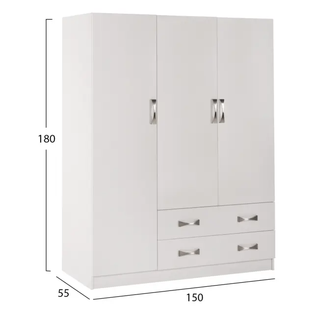ΝΤΟΥΛΑΠΑ 3ΦΥΛΛΗ FB9384.05 ΜΕ ΔΥΟ ΣΥΡΤΑΡΙΑ ΛΕΥΚΗ 150X55Χ180Υεκ. 2