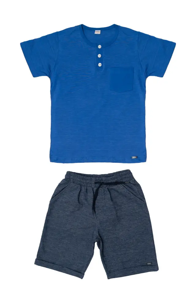 Σετ Ρούχων Kid Μπλούζα με Κουμπάκια + Shorts Μπλέ