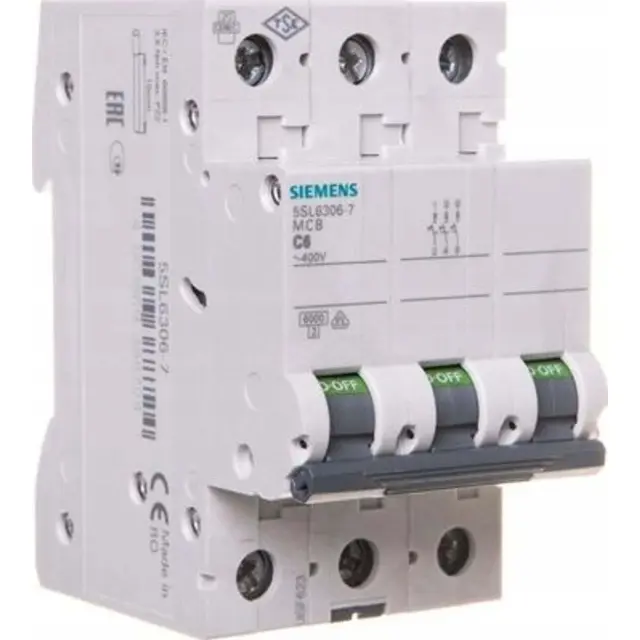 Miniature circuit breaker 400 V 6kA, 3-pole, C, 6A