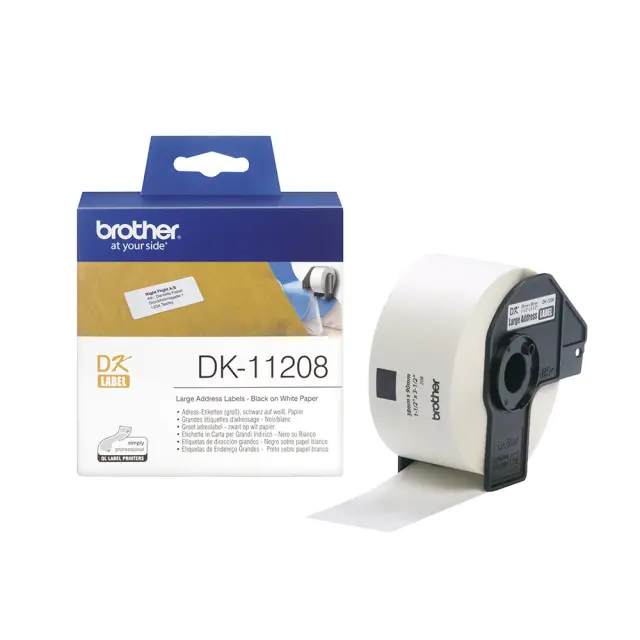 Brother DK-11208 Label Roll – Black on White, 38mm x 90mm (DK11208) (BRODK11208) Brother Labels