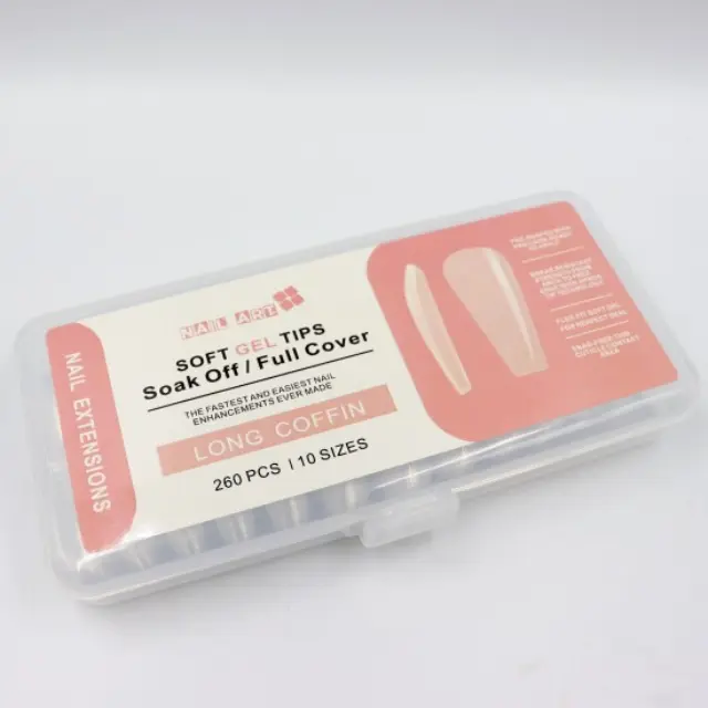 Soak off Gel tips long Coffin 260 τμχ 10 μεγέθη