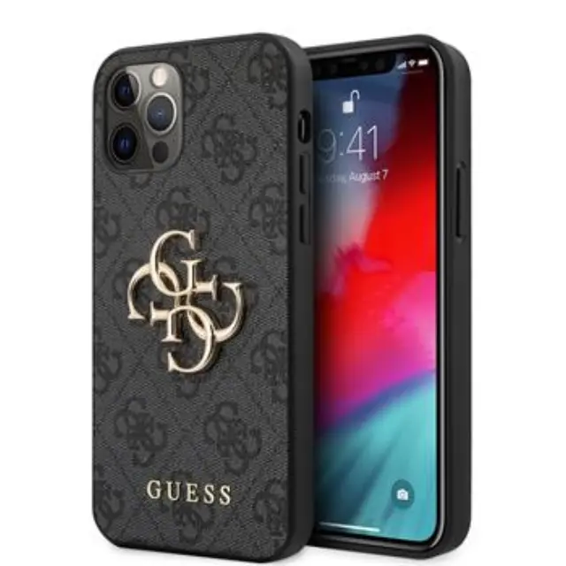 Guess PU 4G Metal Logo Case for iPhone 12/12 Pro Grey