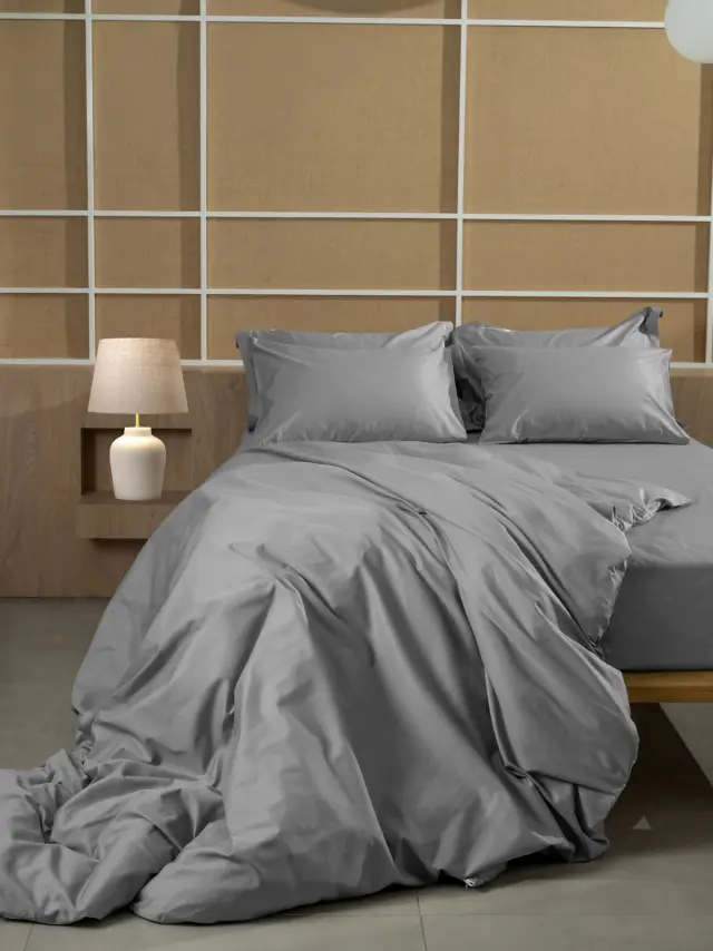 Παπλωματοθήκη Βαμβακοσατέν Omnia Grey Υπέρδιπλη (220x240) Sunshine