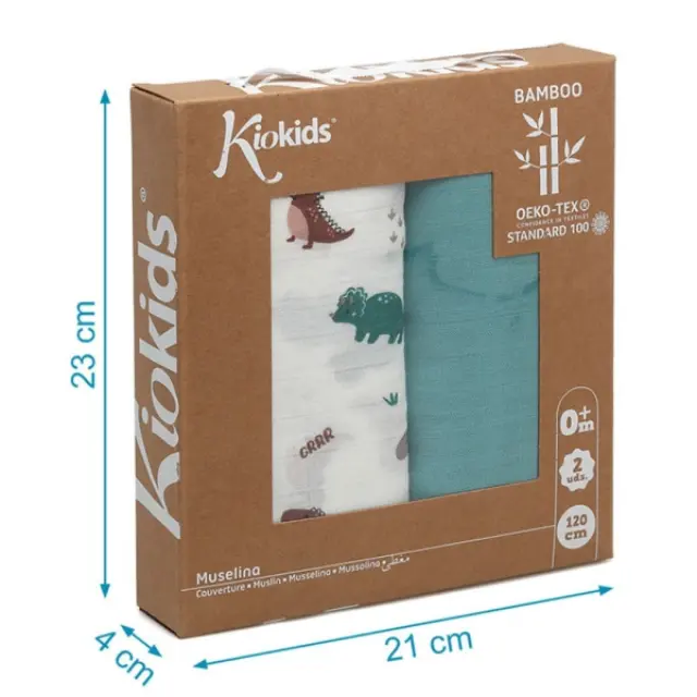 Kiokids Μουσελίνα Bamboo Dinos 120x120cm. 2τμχ. 3
