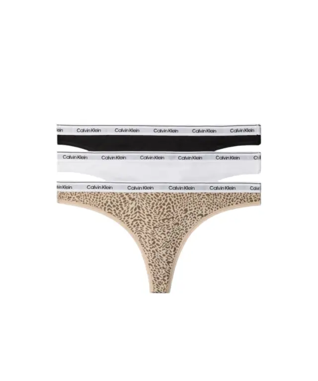 Calvin Klein - Γυναικείο String 3 Pack Icon Logo LV00QD5209-3RN Μαύρο/Λευκό/Animal Mirror - XS