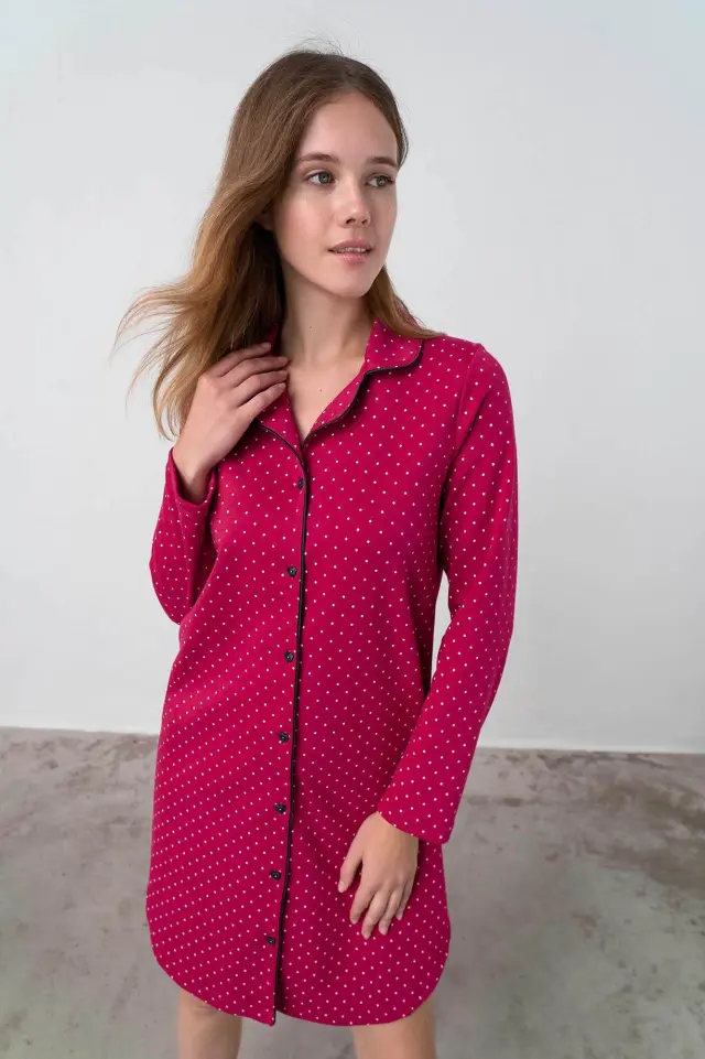 Vamp Βαμβακερό Νυχτικό Σεμιζιέ Red Cerise - L
