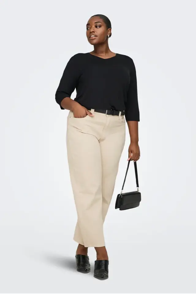 Παντελόνι crop barrel γραμμή plus size - Εκρού - 44 3