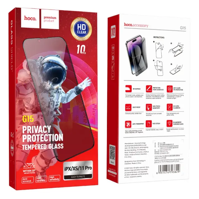 Tempered Glass Hoco Premium Series G15 0.33mm 30 Μοίρες Privacy Angle για Apple iPhone XS Max / iPhone 11 Pro Max Σετ 10 τμχ. 2