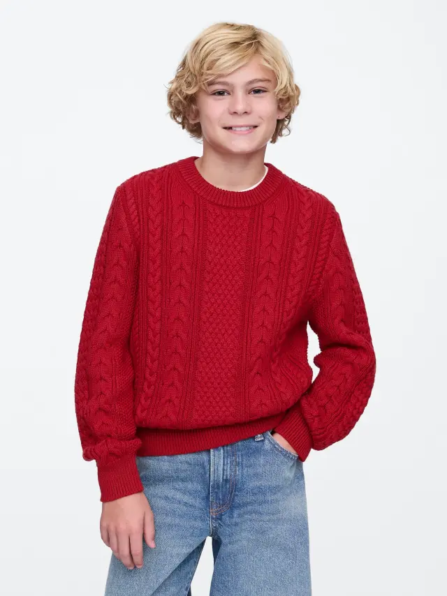 Παιδικό Classic Cable-Knit Πουλόβερ Sled red