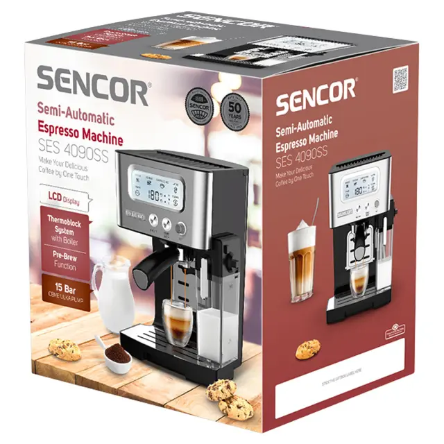 Μηχανή Espresso Ημιαυτόματη 15Bar 1.450W Sencor SES 4090SS Ασημί 2