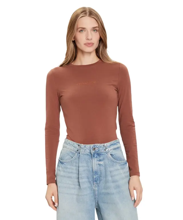 Guess - Γυναικεία Μακρυμάνικη Μπλούζα Slim Fit W4YI22J1314-A10W Καφέ - 2XL