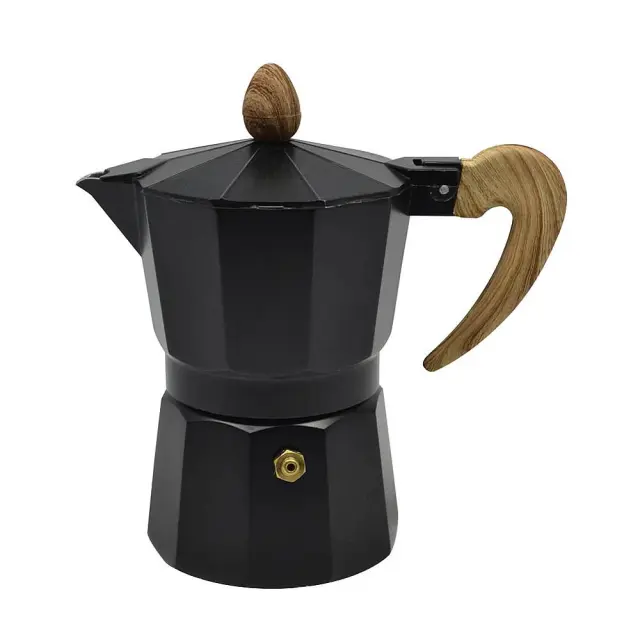 Καφετιέρα Espresso Με Ξύλινο Χέρι Μαύρο Inox 150ml ANKOR