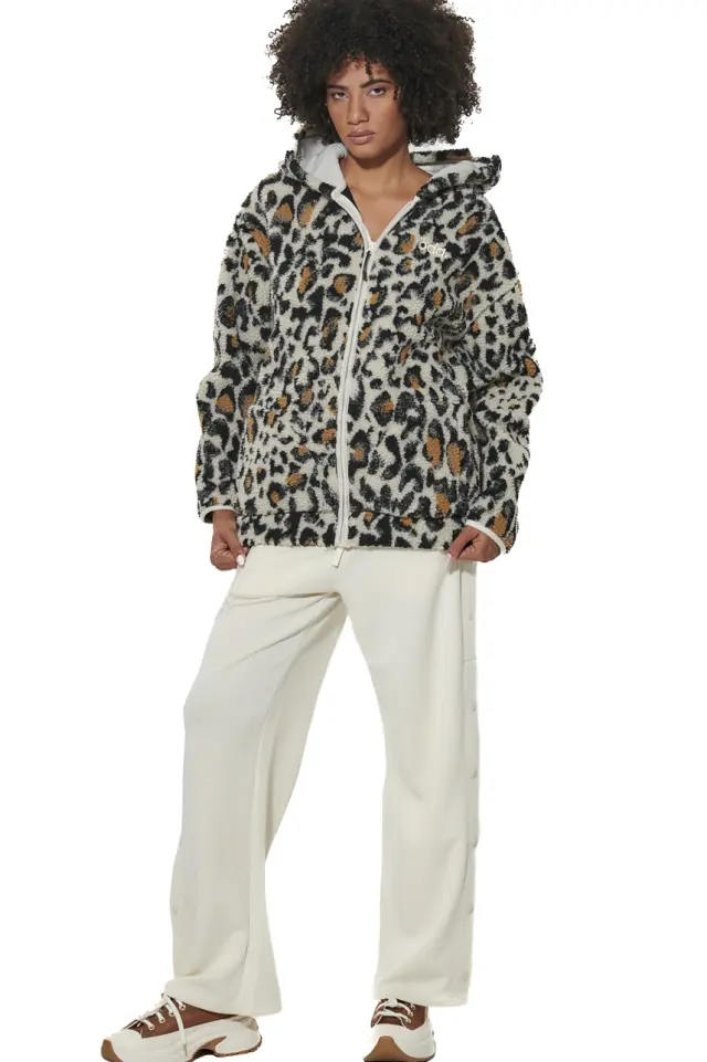 Body Action Printed Zip-Up Sherpa Hoodie Artist Leopard 071625-01-Artist Leopard - L 2