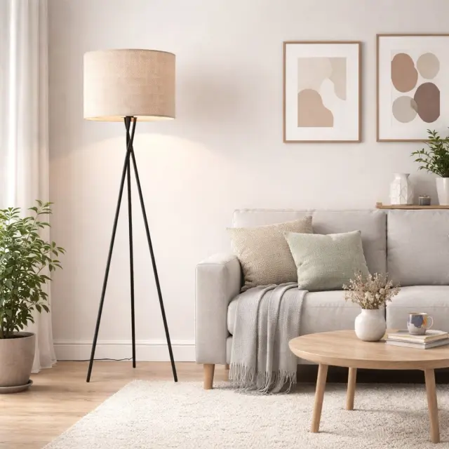 VenCore Elor Silver - Μοντέρνο Επιδαπέδιο Φωτιστικό Μονόφωτο Ασημί Αλουμίνιο και Μπεζ Καπέλο με Βάση-Ντουί 1xE27 - Φ40 x Υ160cm (6091-20021) 2