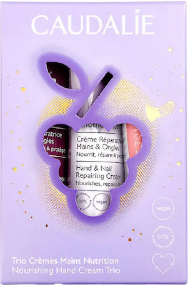 Caudalie Nourishing Hand Cream Trio Ενυδατικές + Επανορθωτικές Κρέμες Χεριών + Νυχιών Xmas Promo Vinotherapist Hand + Nail Repairing Cream, 30ml, The des Vignes Hand + Nail Repairing Cream, 30ml + Rose de Vigne Hand + Nail Repairing Cream, 30ml, 1σετ