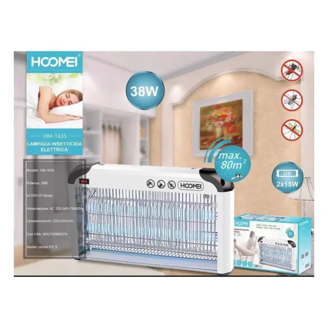 Hoomei Ηλεκτρική Εντομοπαγίδα LED 38W Άσπρη HM-1635 2