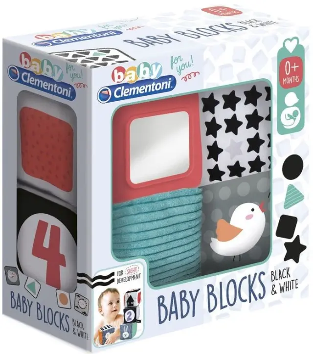 Baby Clementoni For You Βρεφικό Παιχνίδι Μαλακοί Κύβοι Λευκό Και Μαύρο Για 0+ Μηνών 2