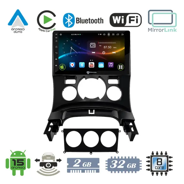 VenCore Οθόνη Multimedia Android 15 9" 9109A MTK6762 Octa-Core 2GB/32GB IPS με Πρόσοψη, CarPlay, Android Auto και Υποστήριξη Κάμερας Οπισθοπορείας AHD για Peugeot 3008 2008-2016 – Μαύρη (3236-10007-0163B)