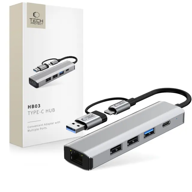 Tech-protect Hb03 Hub Adapter 5in1 Type-c + Usb2.0 + Usb3.0 + Rj45 Space Grey