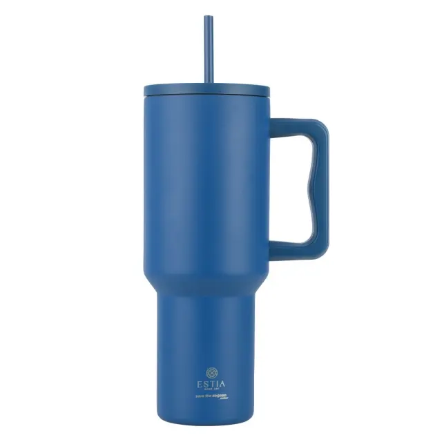 Estia Θερμος Straw Tumbler XL Save The Aegean Denim Blue 1200 ml