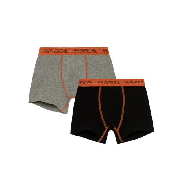 Minerva Παιδικό-Εφηβικό Boxer Αγόρι Orange - Διπλό Πακέτο, Χρώμα Γκρι-Μαύρο - 8 Y